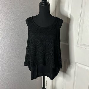 Torrid Black Crochet/Lace Detail Tank - Size 1/1X